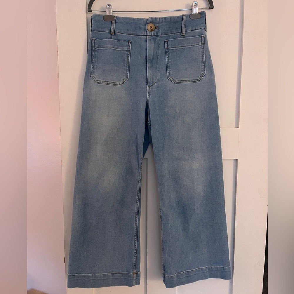 Anthropologie Maeve The Colette Wide Leg Crop - Light Blue Wash, size 30